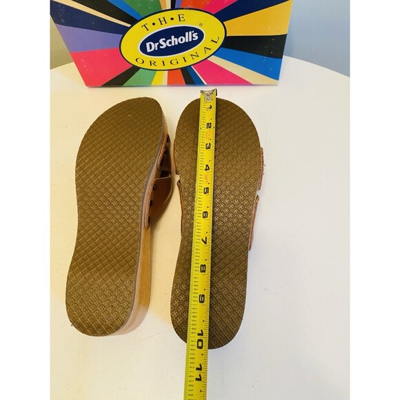 Dr Scholls Women Size 10 M Wood Exercise Clog Sandal Tan Leather Slide Shoe New - Picture 14 of 15